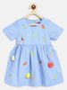 Nautinati Girls' 100% Cotton Pineapple, Watermelon, Banana & Carrot Embroidery Fit & Flare Dress with Pom-pom Details & Double Pocket