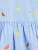 Nautinati Girls' 100% Cotton Pineapple, Watermelon, Banana & Carrot Embroidery Fit & Flare Dress with Pom-pom Details & Double Pocket