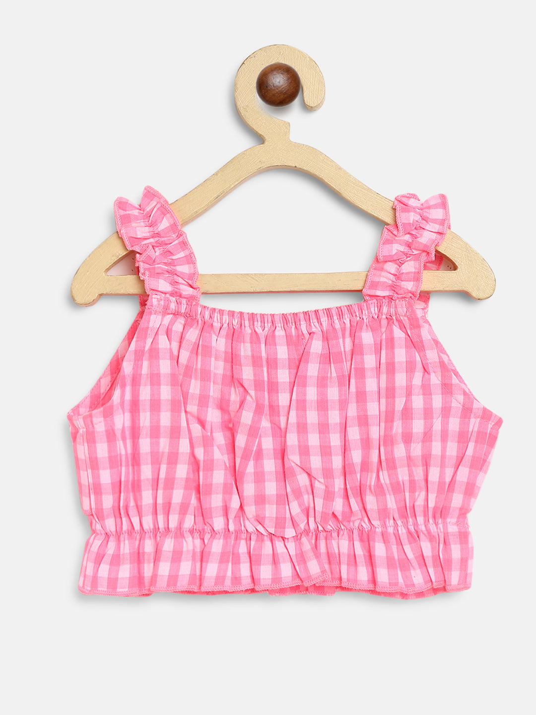 Nautinati Girls Pink White Checked Top With Shorts