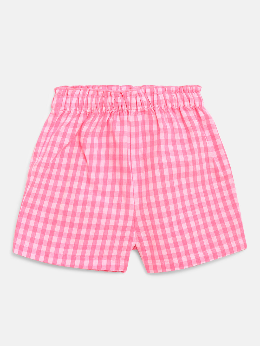 Nautinati Girls Pink White Checked Top With Shorts