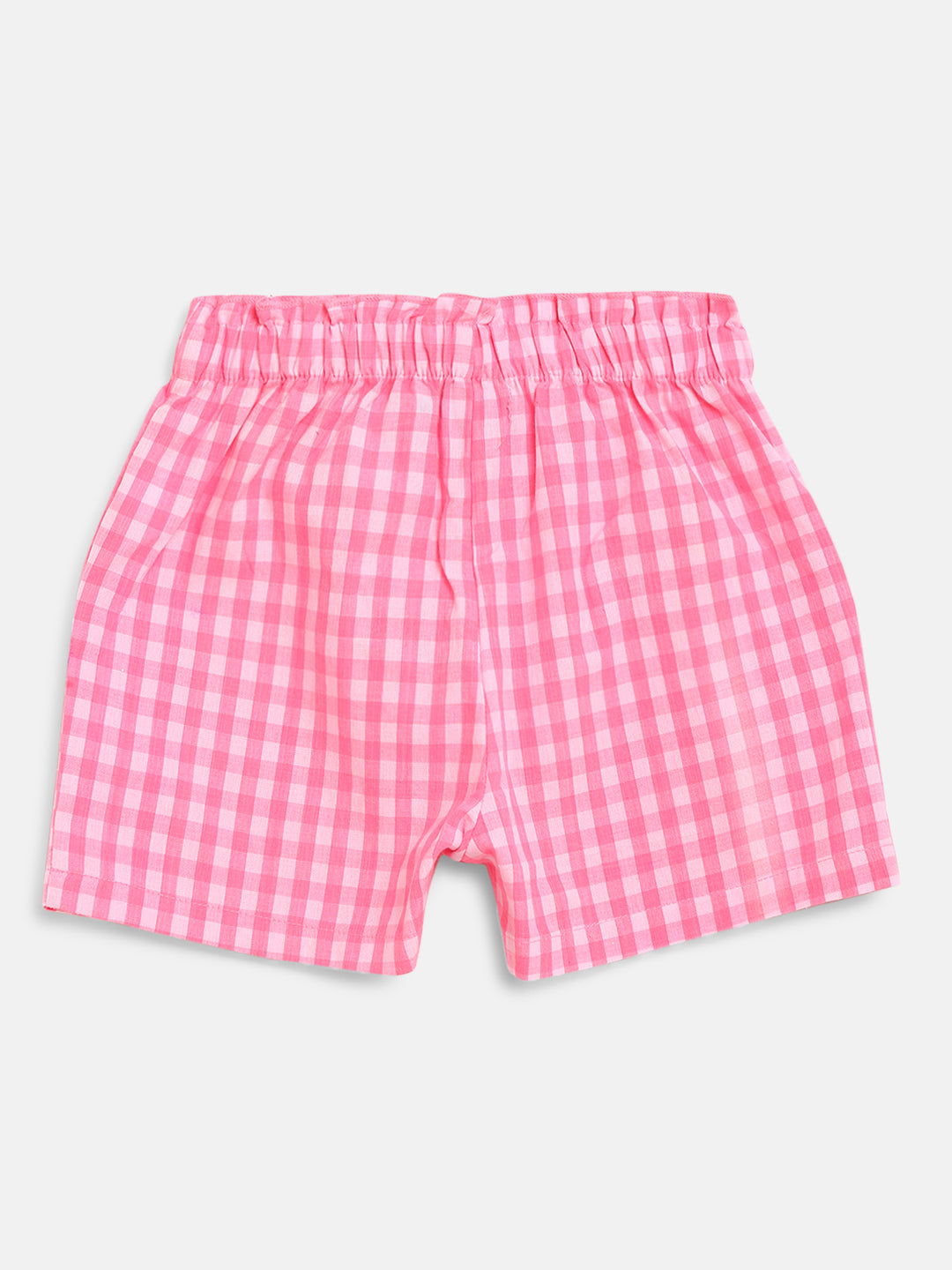 Nautinati Girls Pink White Checked Top With Shorts