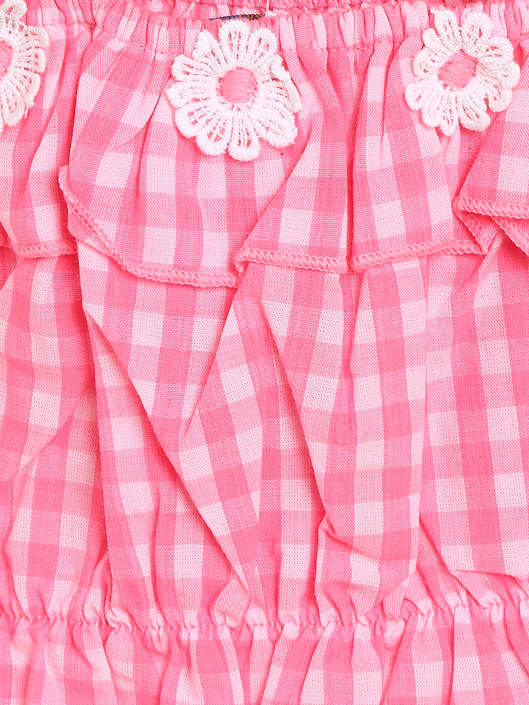 Nautinati Girls Pink White Checked Top With Shorts