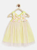 Nautinati Girls Yellow Embellished Cotton Net Dress