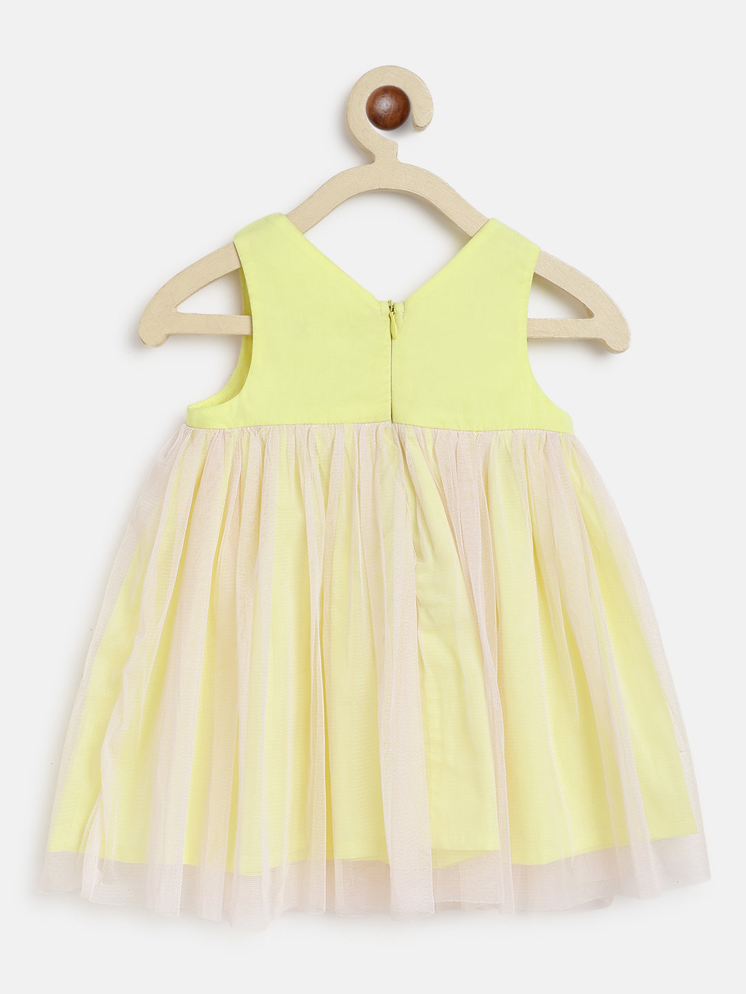 Nautinati Girls Yellow Embellished Cotton Net Dress