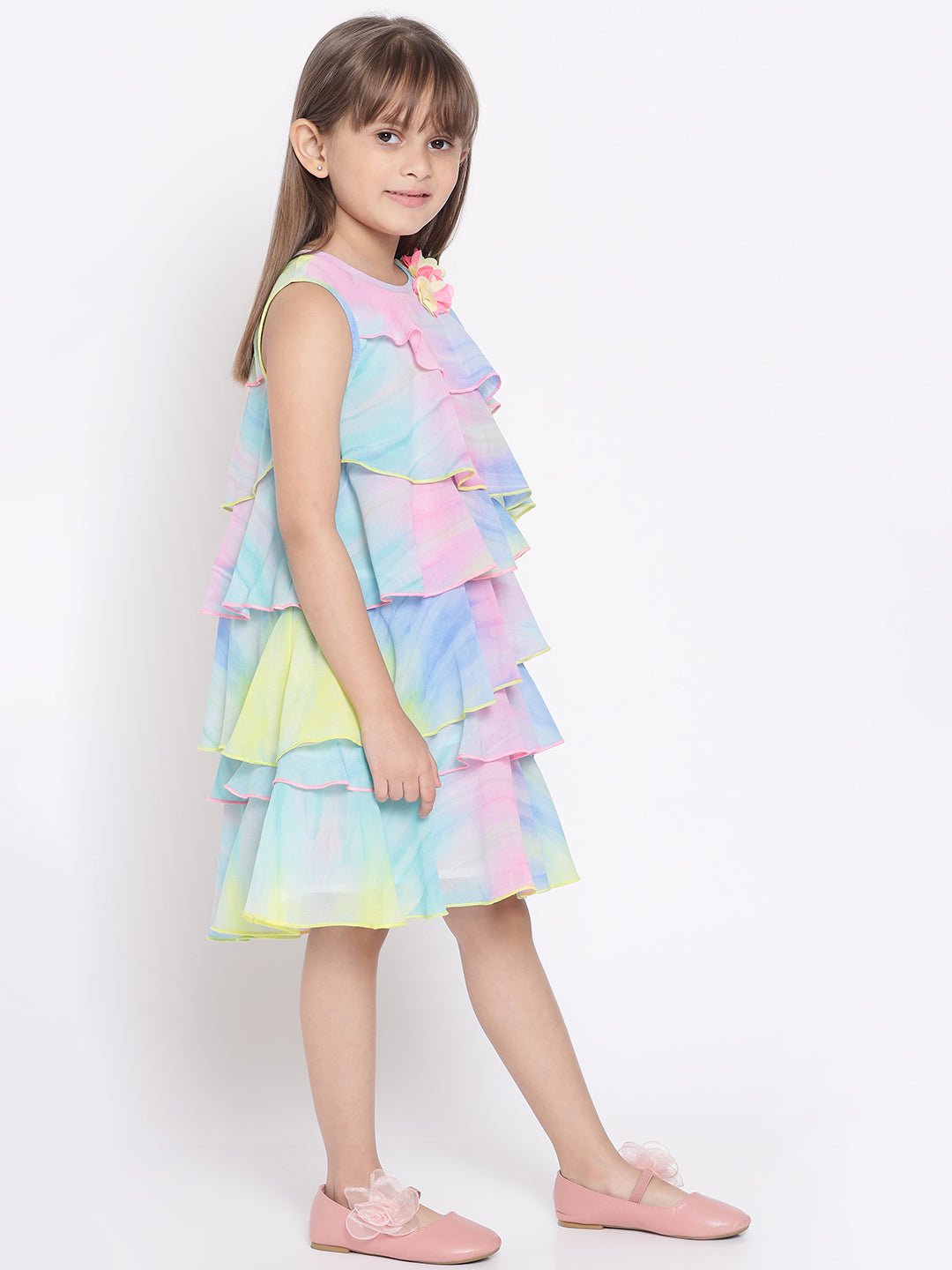 Nautinati Multicoloured Dyed Layered Georgette Dress