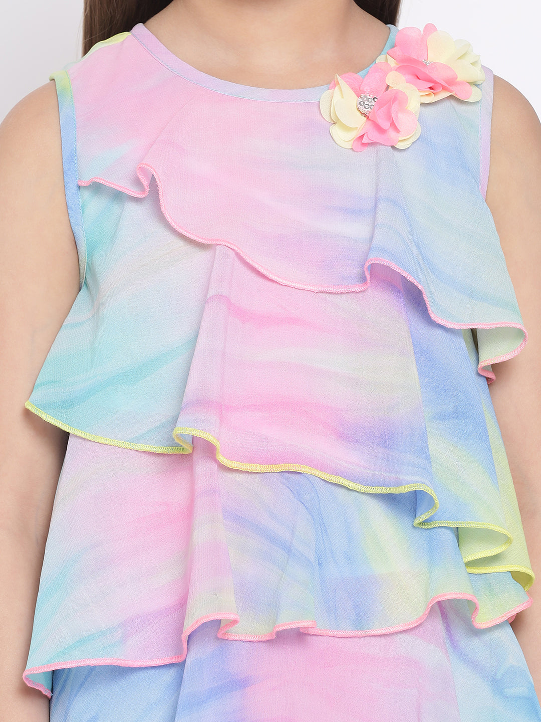 Nautinati Multicoloured Dyed Layered Georgette Dress