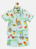 Nautinati Boys Turquoise Blue Orange Printed Pure Cotton Shirt With Shorts