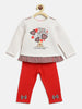 Nautinati Girls Off White Red Printed Sweatshirt With Trouser Set