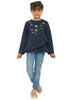 Nautinati Girls Navy Blue Printed Sweatshirt