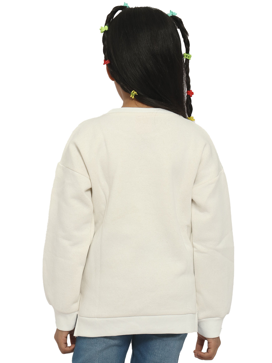 Nautinati Girls White Printed Sweatshirt