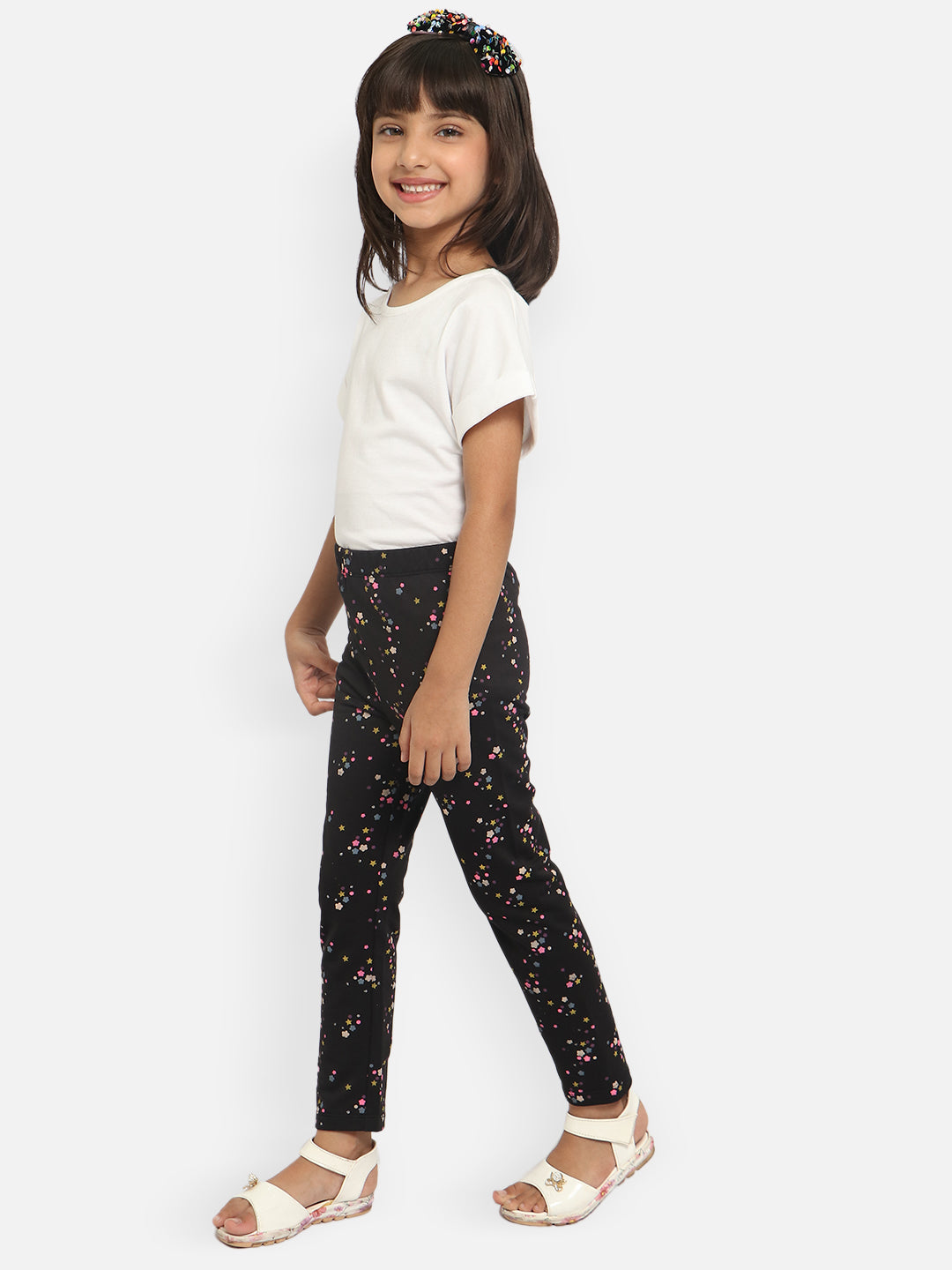 Nautinati Girls Black Printed Jeggings