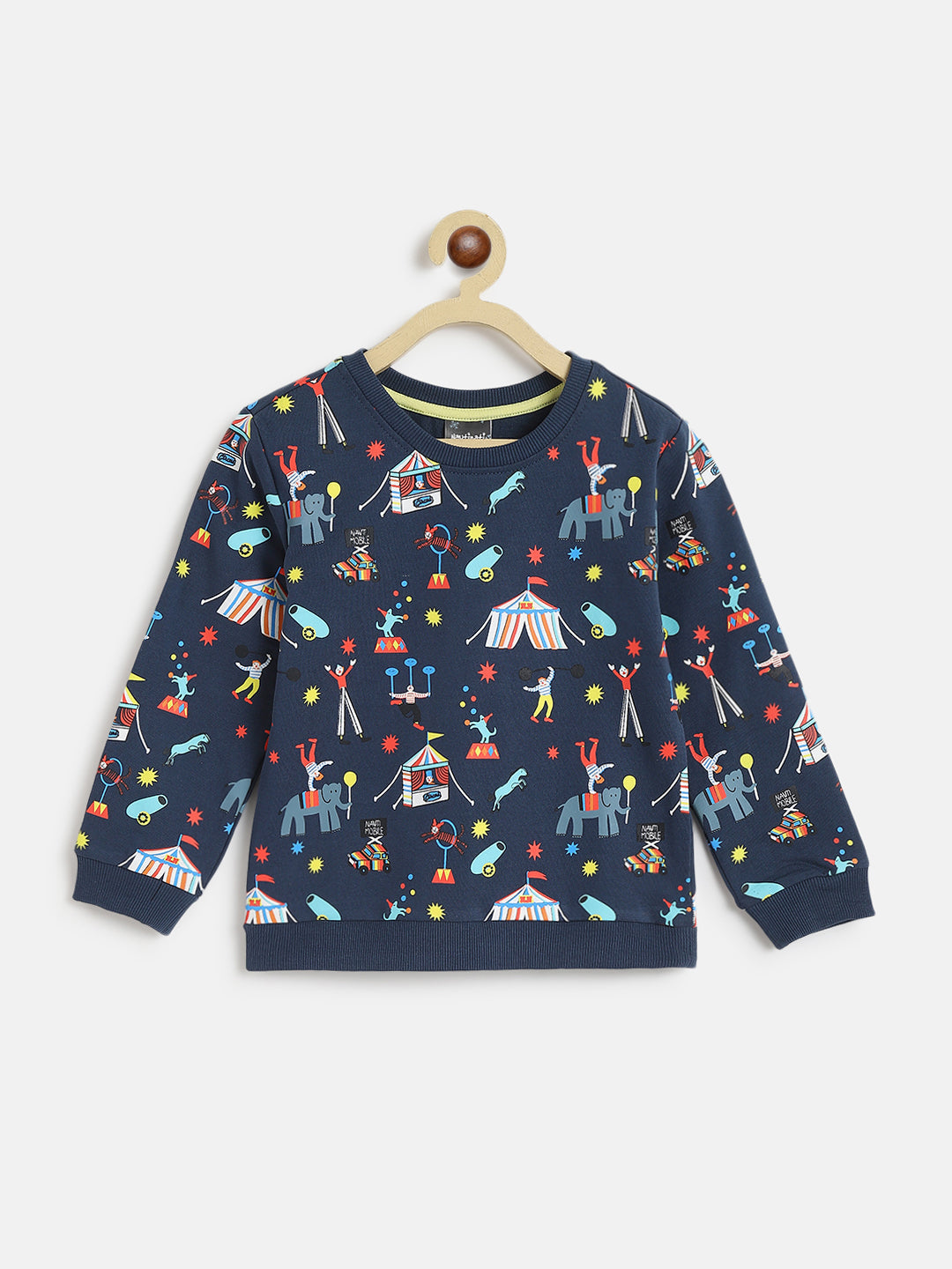 Nautinati Boys Navy Blue Printed Pure Cotton Sweatshirt