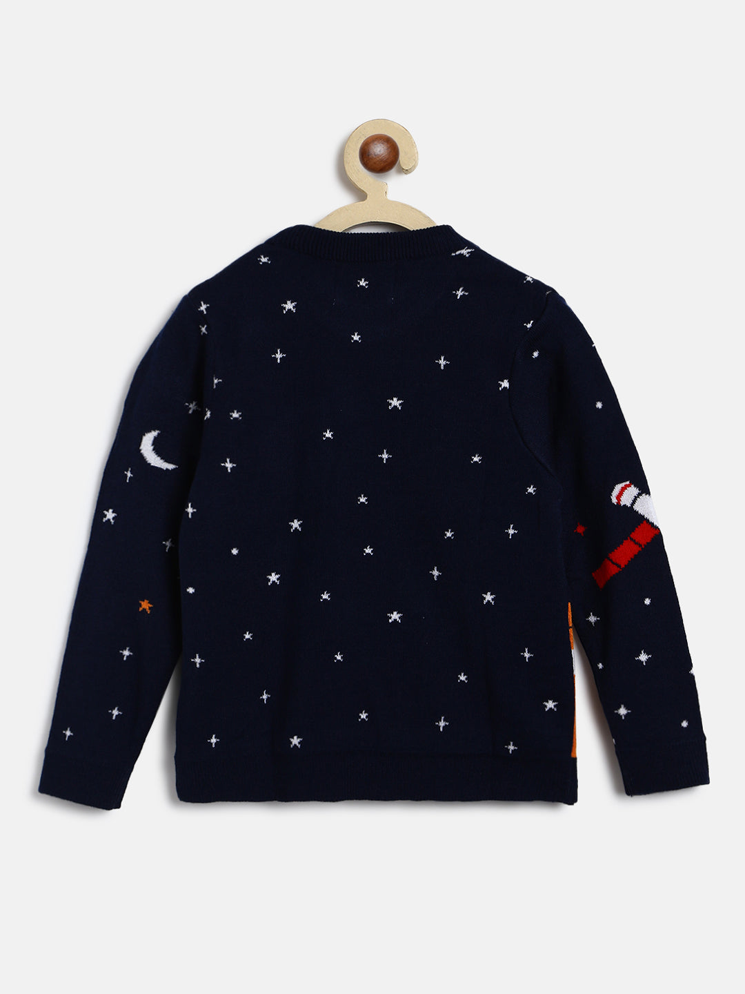 Nautinati Boys Navy Blue White Printed Pullover Sweater