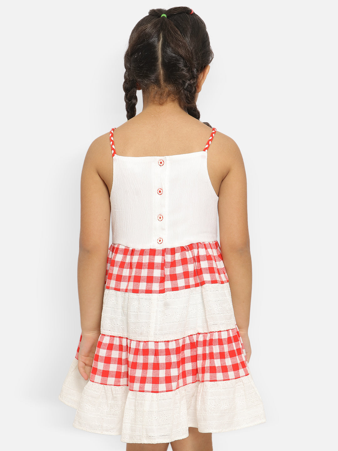 Nautinati Girls Raindeer Embroidered Shoulder Straps Crepe Dress