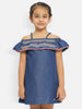 Nautinati Girls Embroidered Off-Shoulder Cotton A-Line Dress