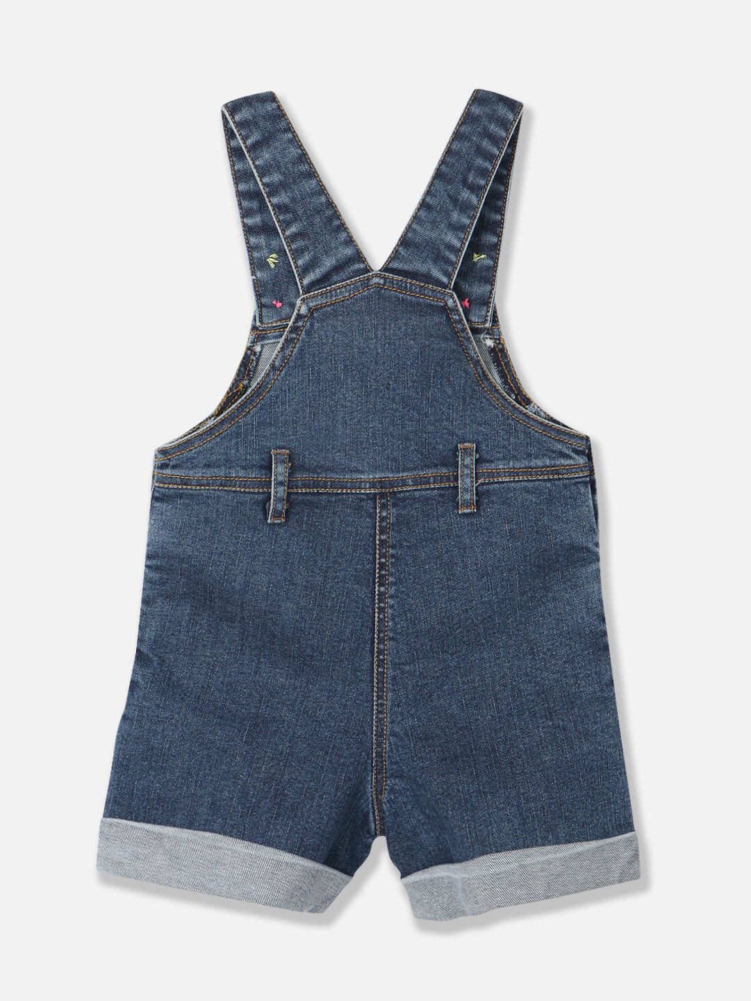 Nautinati Girls Applique Work Pure Cotton Denim Dungaree