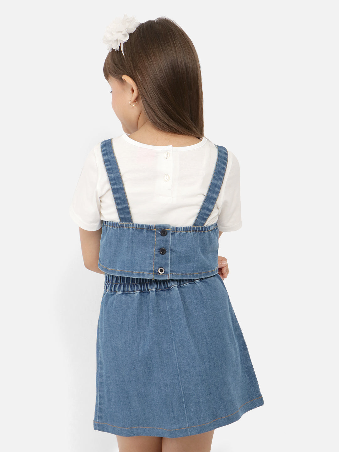 Nautinati Girls V-Neck Pure Cotton Denim Top With Skirt