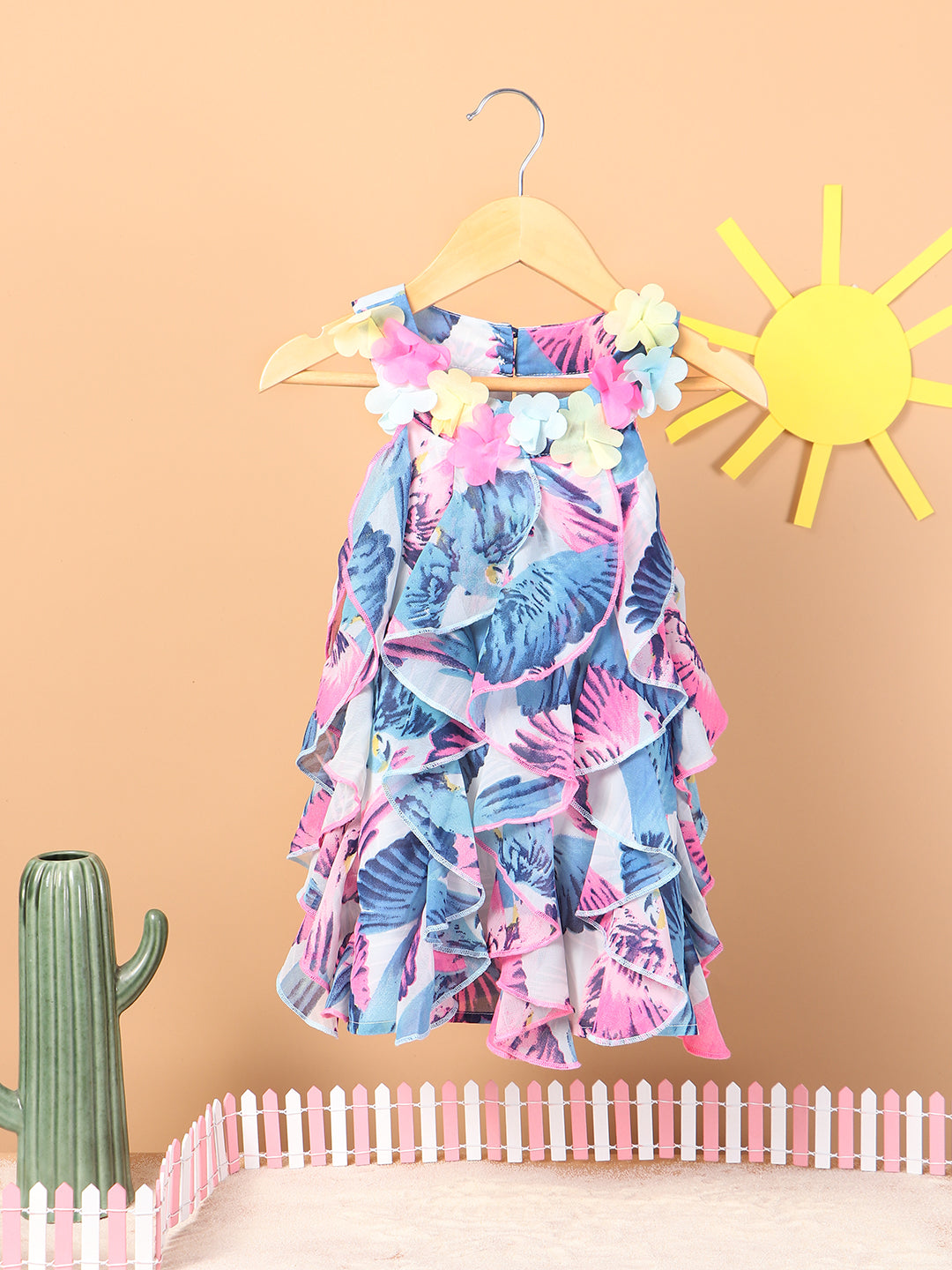 Nautinati Girls Floral Printed Ruffles A-Line Dress