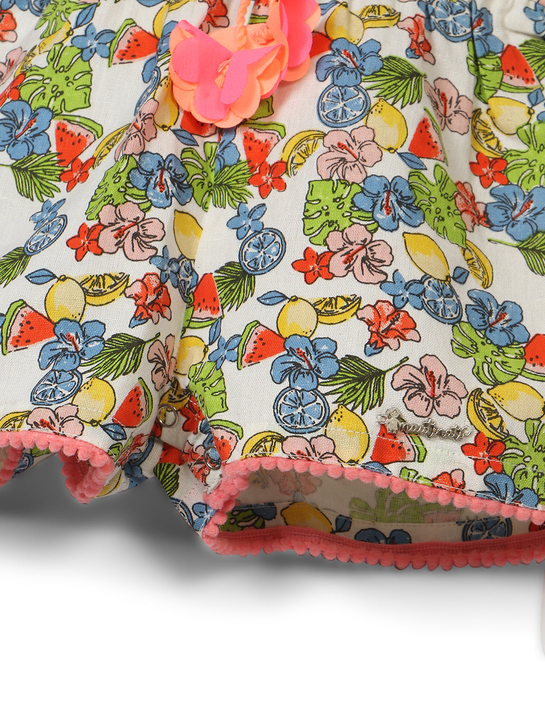 Nautinati Girls Floral Printed Square Neck Ruffled Pure Cotton Playsuit