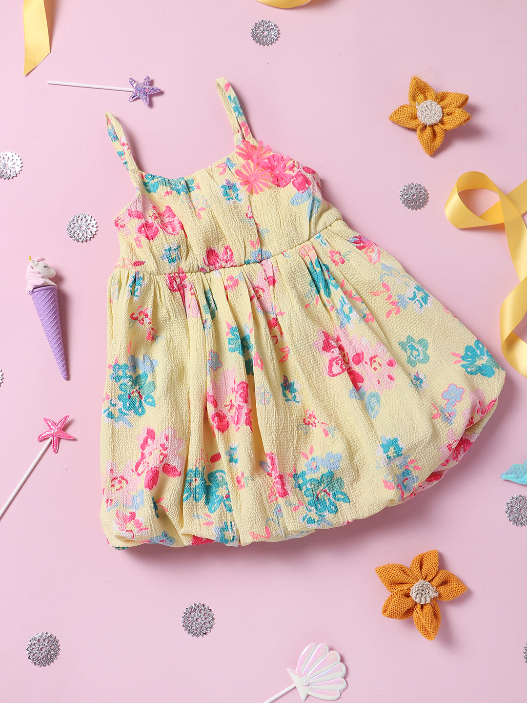 Nautinati Girls Floral Printed Fit Flare Dress