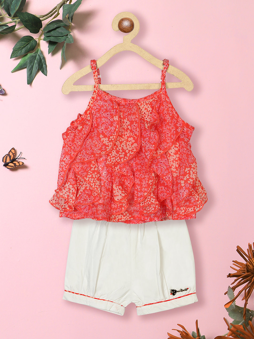 Nautinati Girls Printed Ruffled Top With Shorts