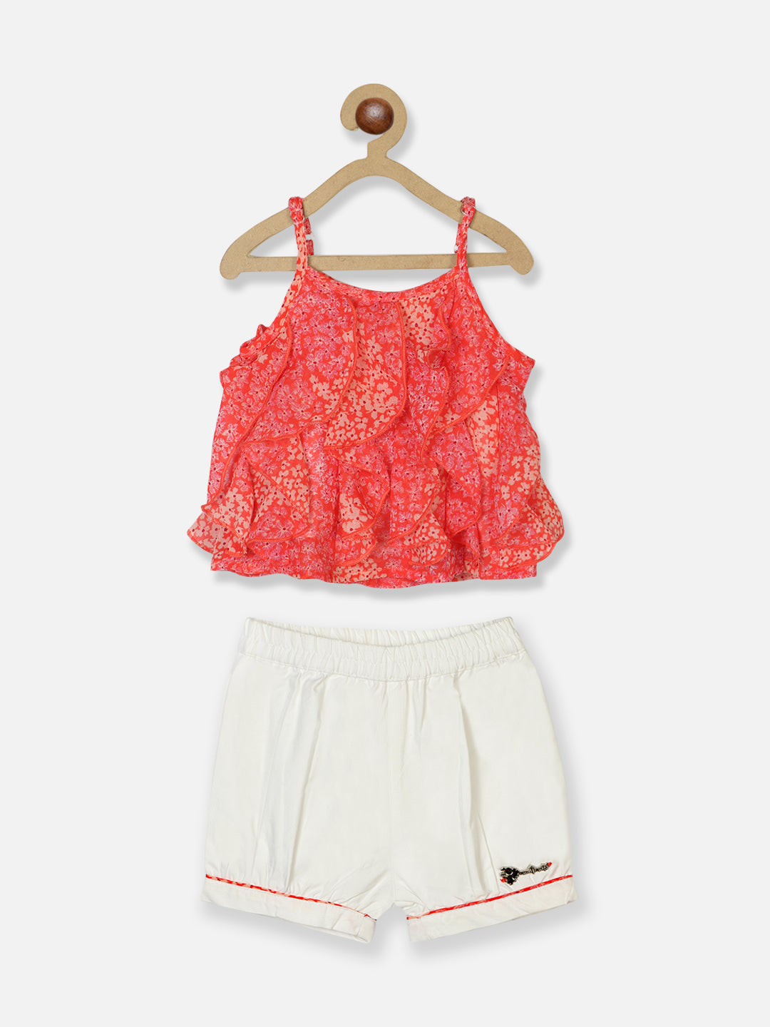 Nautinati Girls Printed Ruffled Top With Shorts