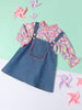 Nautinati Girls Denim Pinafore Dress With Floral Print Top