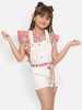Nautinati Girls Dungaree With Waist Belt Printed Top