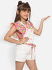 Nautinati Girls Dungaree With Waist Belt Printed Top