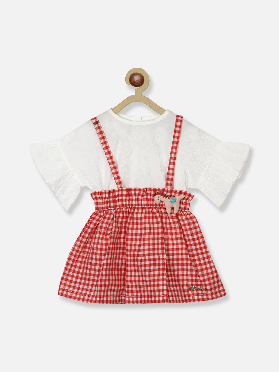 Nautinati Girls Bell Sleeves Top With Checked Skirt