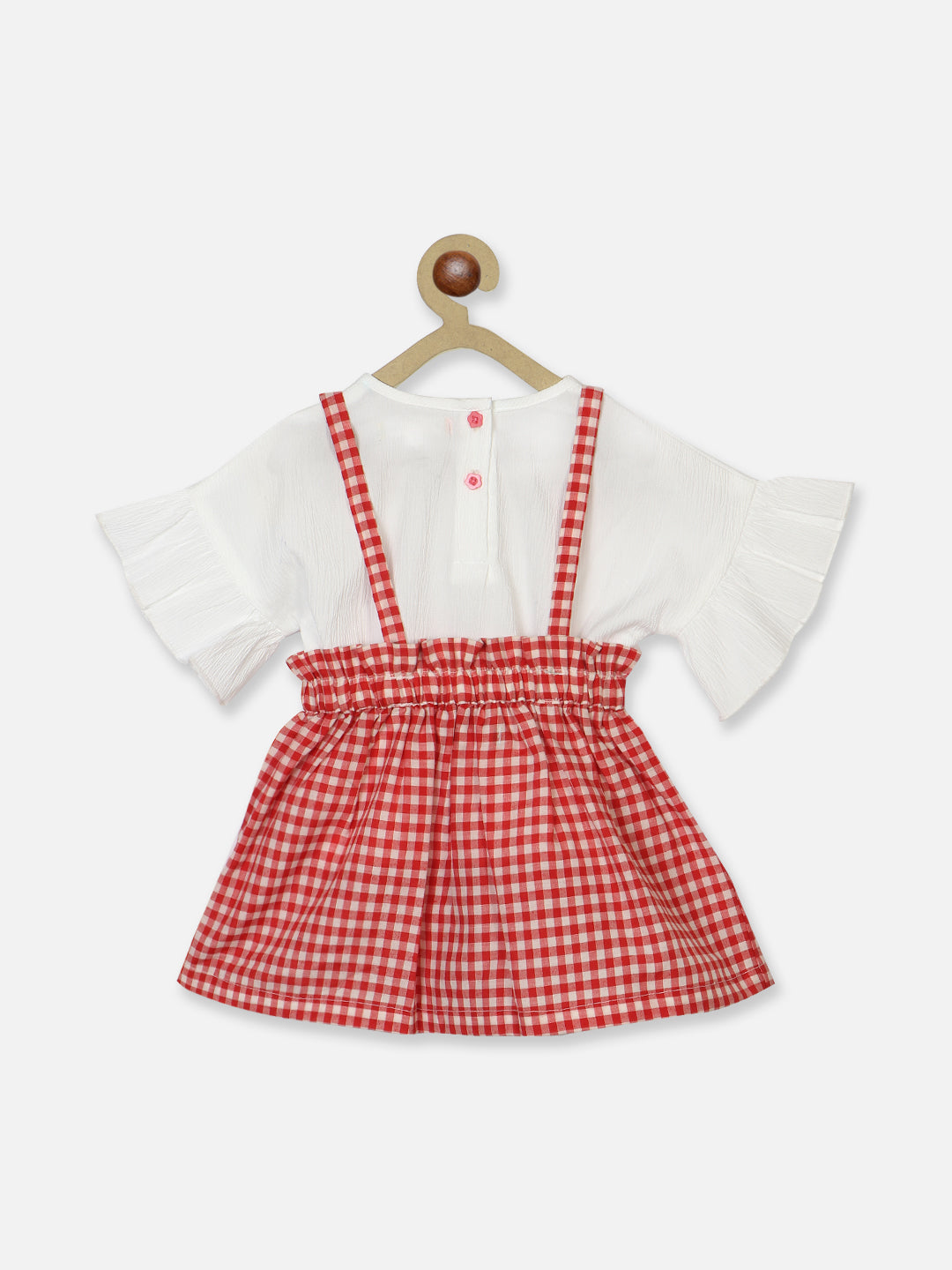 Nautinati Girls Bell Sleeves Top With Checked Skirt