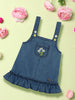 Nautinati Girls Floral Embroidered Denim Pinafore Dress