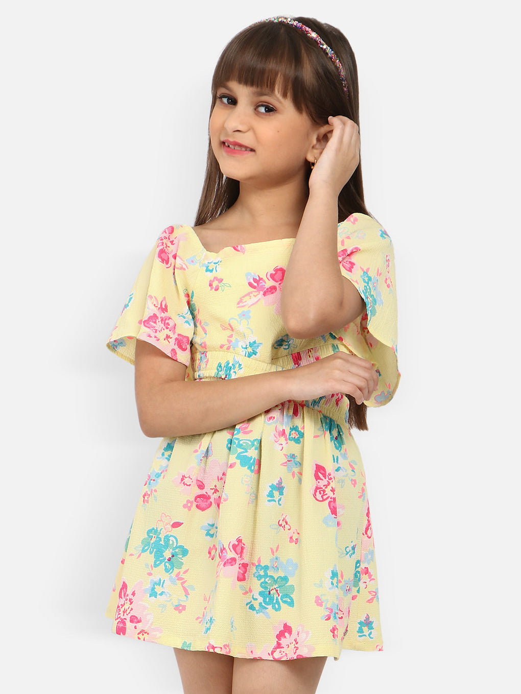 Buy JUNIPER Yellow Printed Georgette Round Neck Womens A Line Dress |  Shoppers Stop