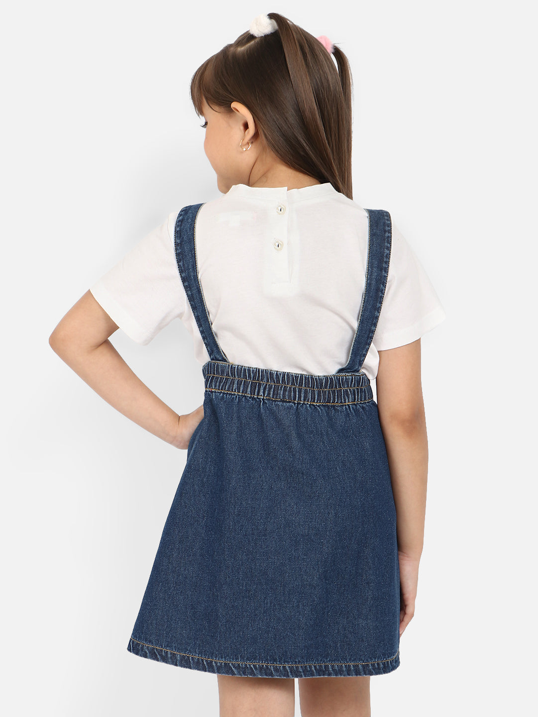 Nautinati Girls Floral Applique Denim Pinafore Dress