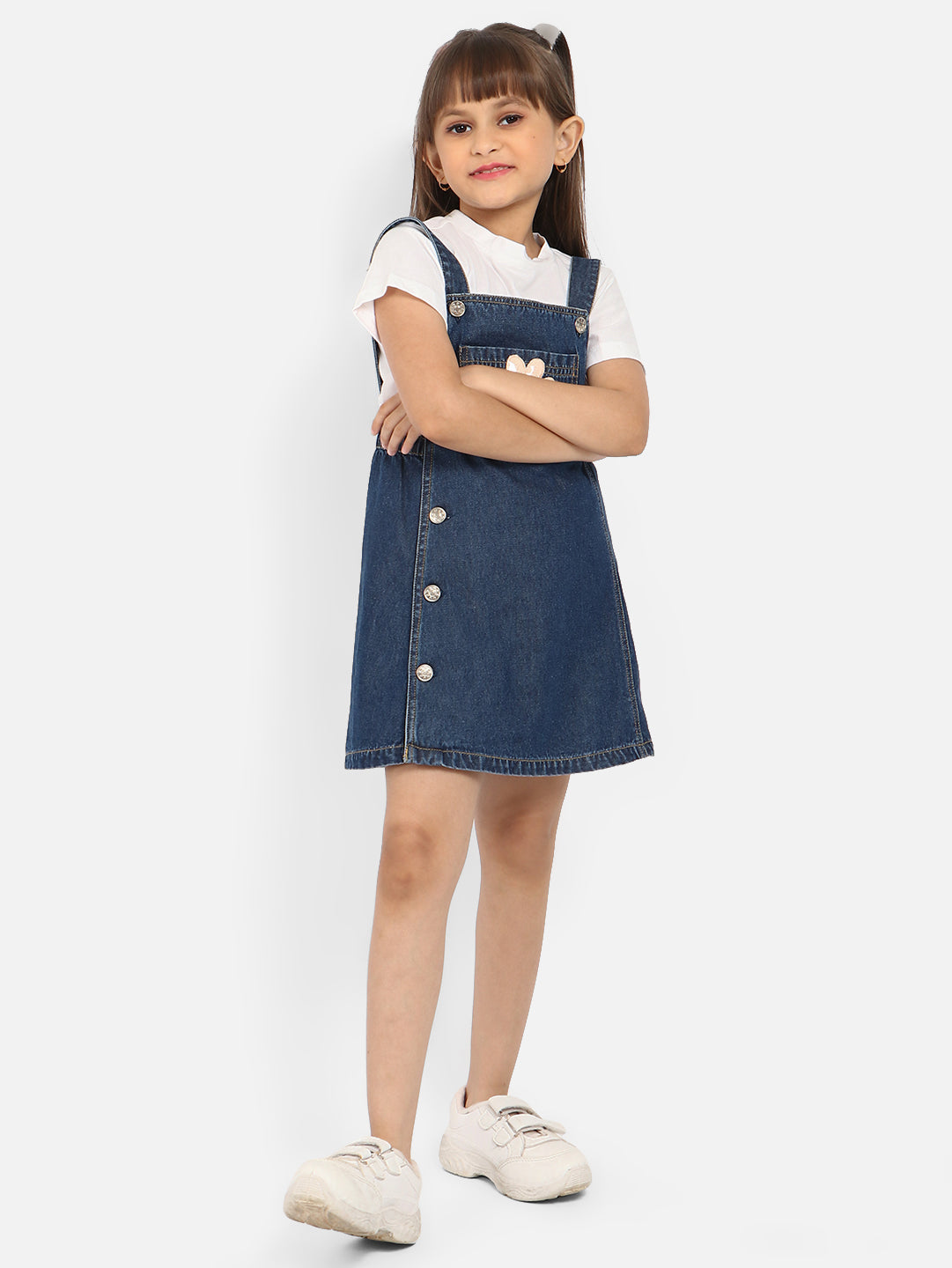 Nautinati Girls Floral Applique Denim Pinafore Dress