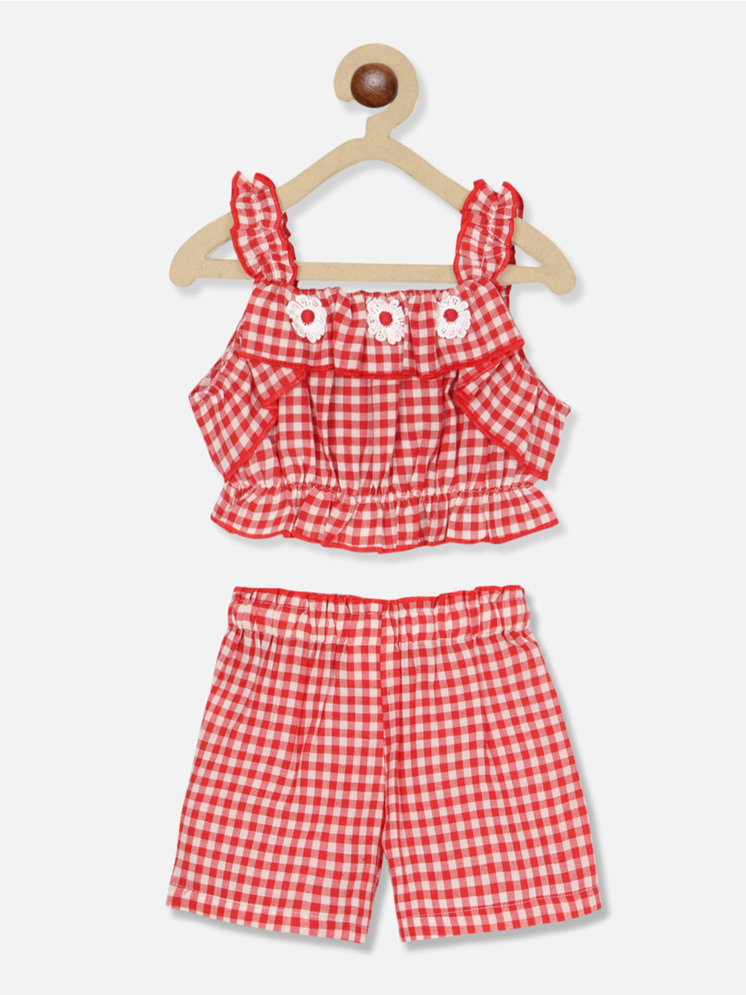 Nautinati Girls Checked Shoulder Straps Top With Shorts