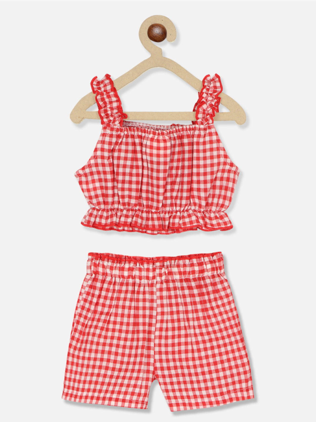 Nautinati Girls Checked Shoulder Straps Top With Shorts