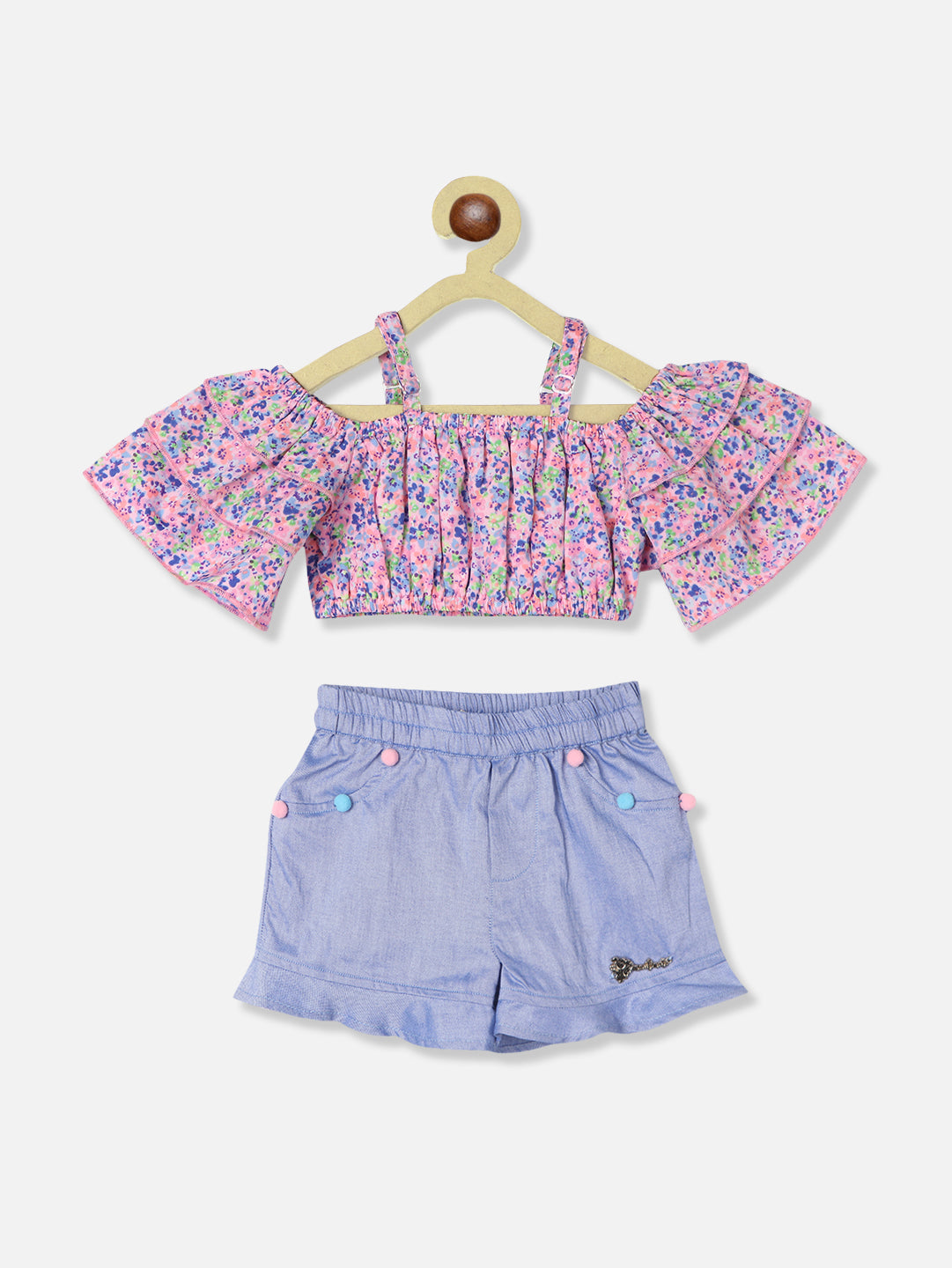 Nautinati Girls Floral Printed Top With Shorts