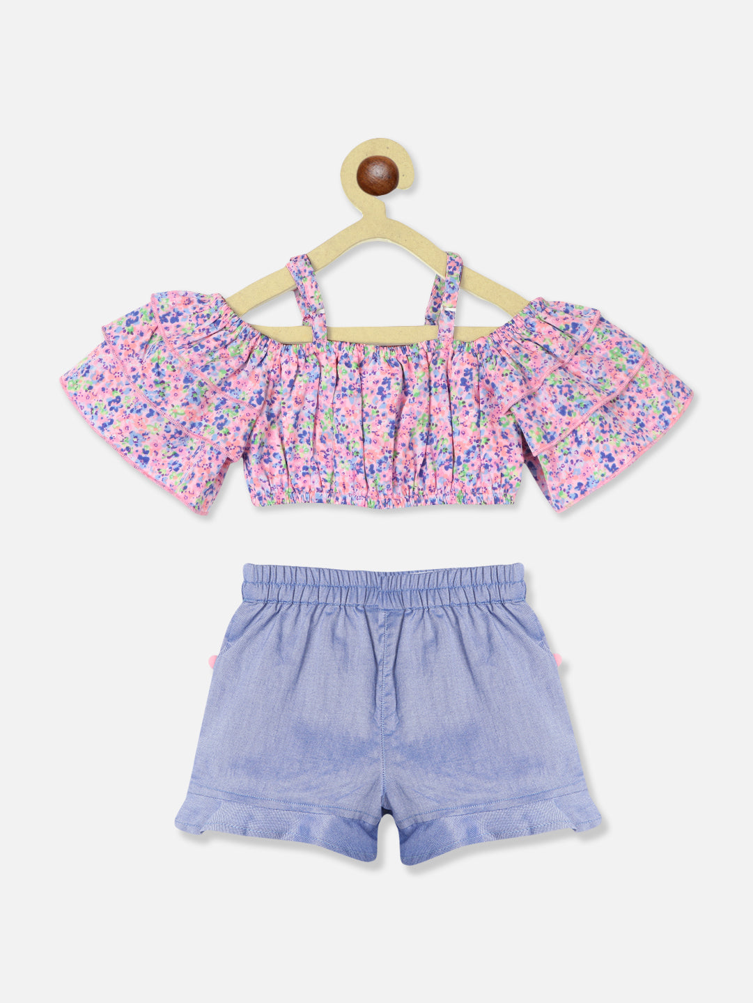 Nautinati Girls Floral Printed Top With Shorts