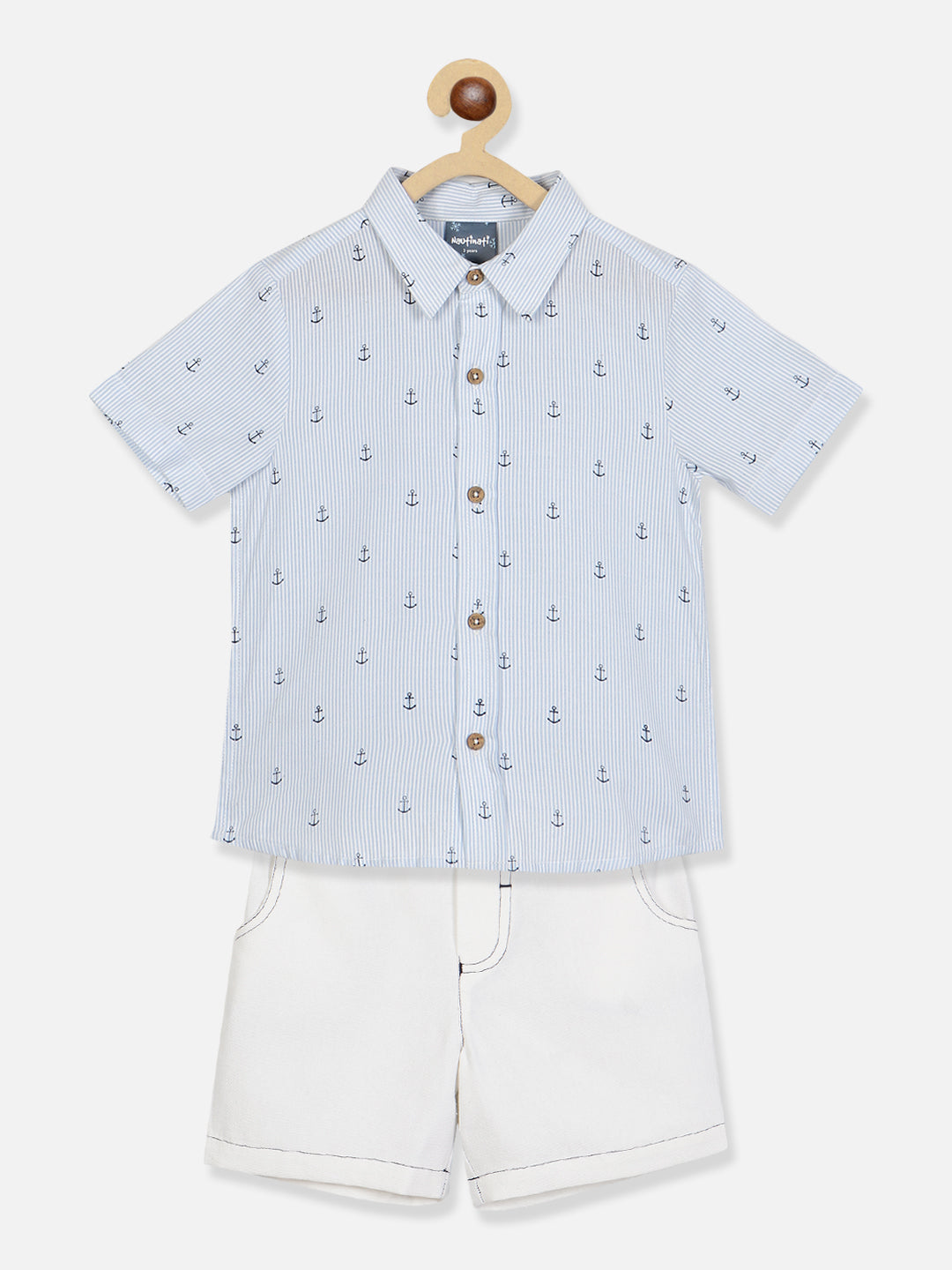 Nautinati Boys Printed Pure Cotton Shirt With Shorts