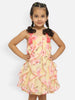 Nautinati Girls Floral Shoulder Stripes Georgette A-Line Dress