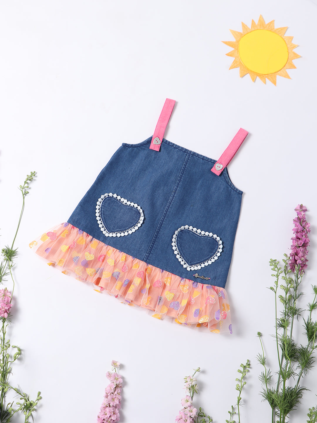 Nautinati Girls Ruffles Denim A-Line Dress