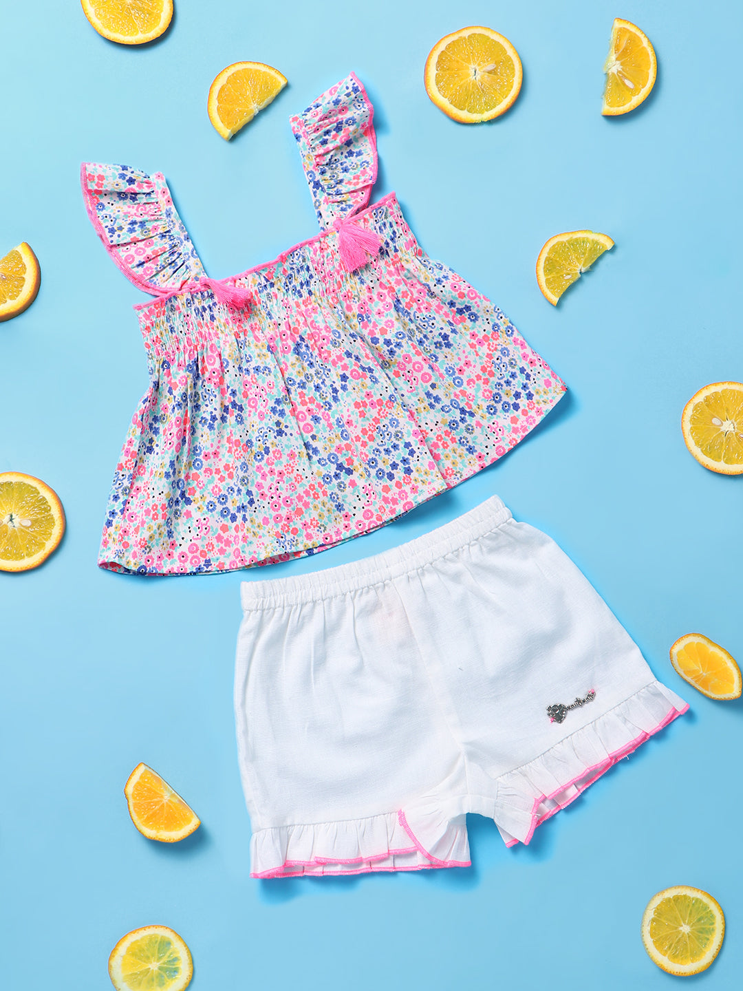 Nautinati Girls Printed Smocked Top With Shorts