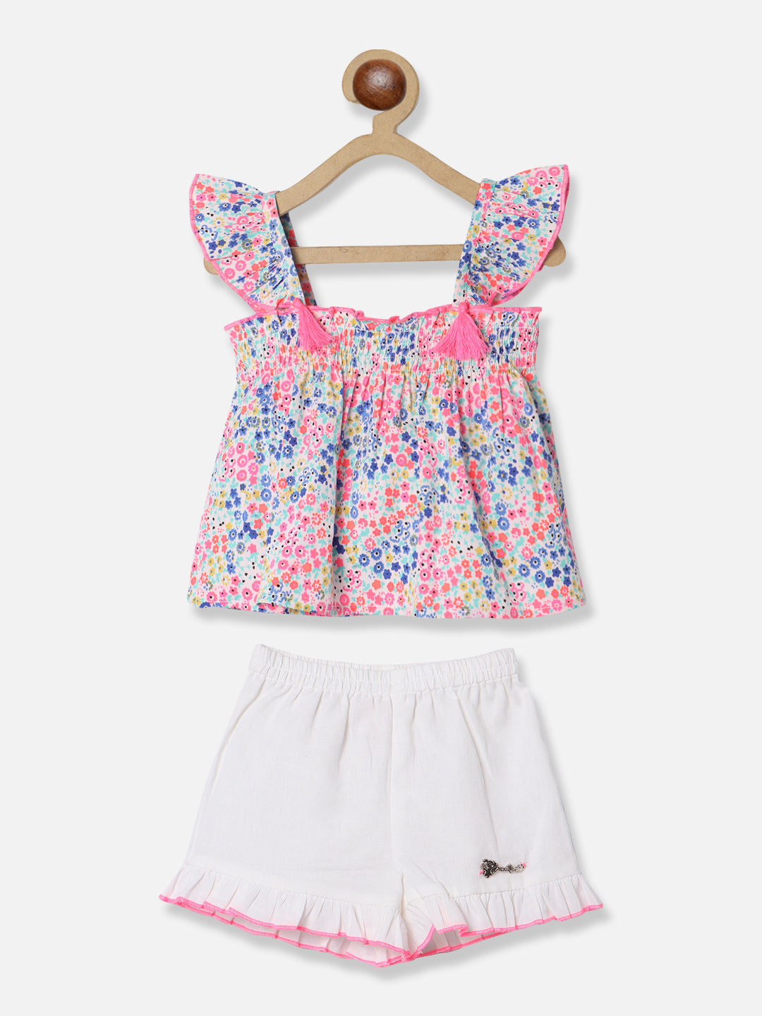 Nautinati Girls Printed Smocked Top With Shorts