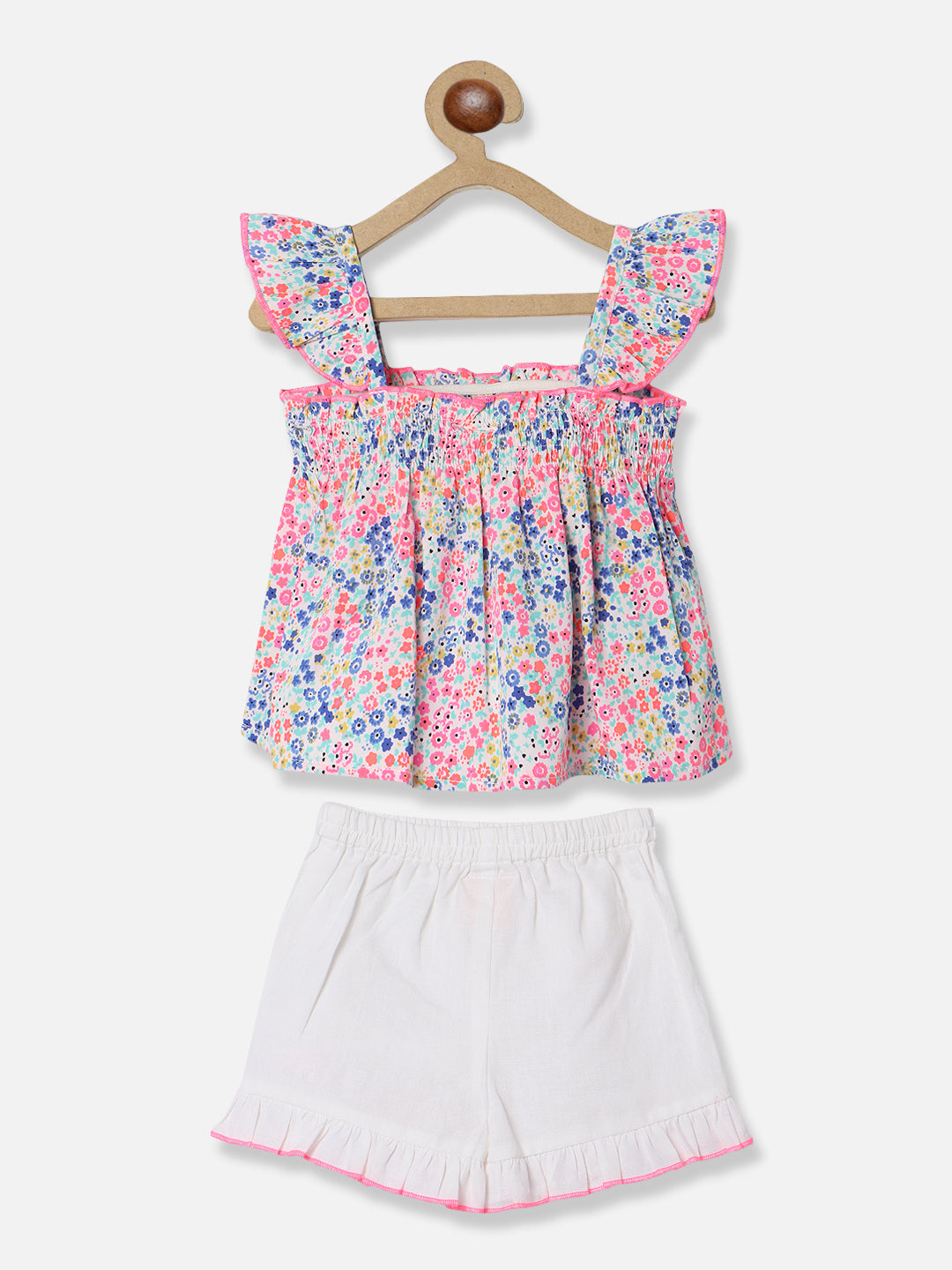 Nautinati Girls Printed Smocked Top With Shorts