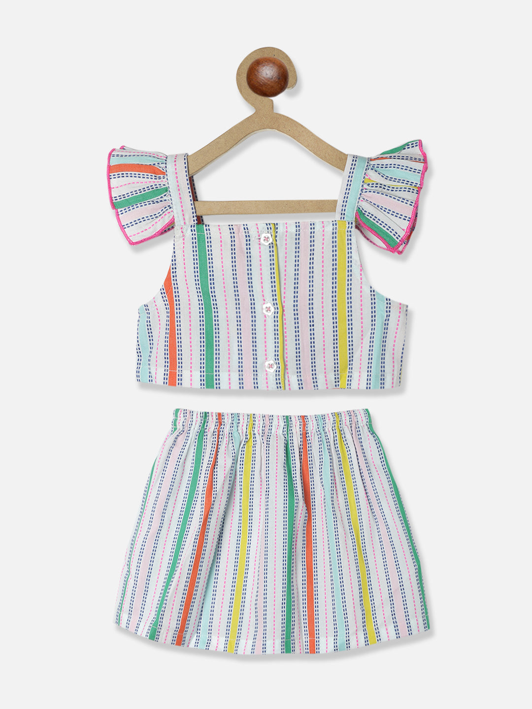 Nautinati Girls Striped Pure Cotton Top With Skirt