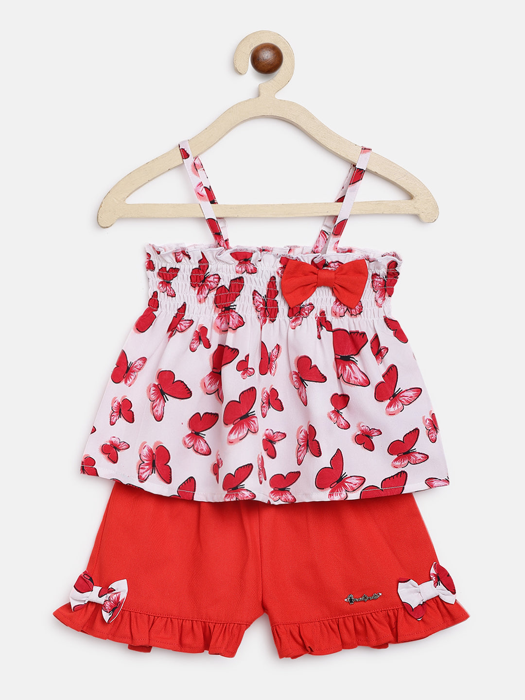 Nautinati Girls Printed Shoulder Straps Top With Shorts