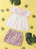 Nautinati Girls Floral Embroidered Frilled Top With Shorts