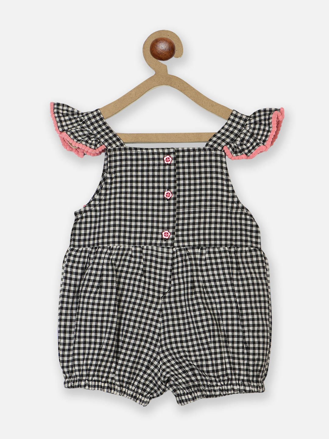 Nautinati Girls Checked Flutter Sleeves Bow Detail Pure Cotton Playsuit