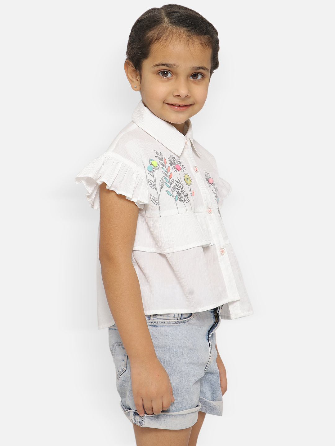 Nautinati Girls Floral Embroidered Shirt Style Top